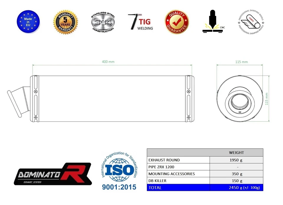 Silenciador de escape DOMINATOR REDONDO KAWASAKI ZRX 1200 S 01-07 + DB KILLER Foto 4 de 4
