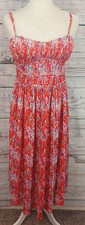 Forever 21 Midi Dress Woman Small Red Abstract Print Cami Pintuck Bust Pleated