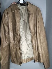 Vera Pelle Vintage Leather Jacket In Beige - Size Eu 48 But Would Fit Uk 6-8