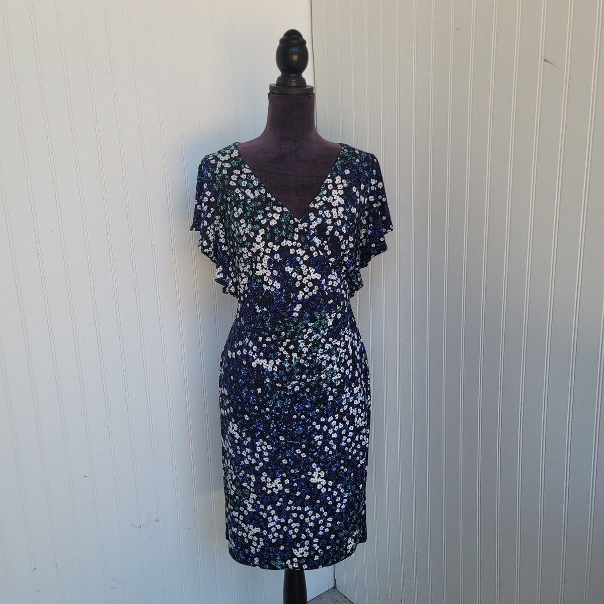 ralph lauren green floral dress Lauren Ralph Lauren Floral Sheath Dress Teal Green White Sleeveless Size 4