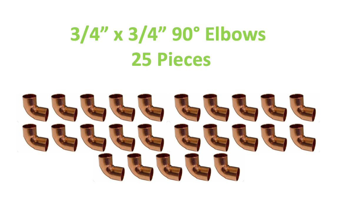 (LOTS OF 25)  3/4" x 3/4"  90° Degree Copper Elbow Fitting (C x C) - 25Pieces