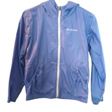 Columbia jacket, kids M 10-12 purple windbreaker, hood with zip-up, front pocke