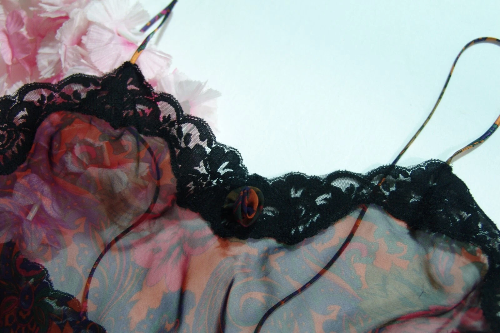 UNDERCOVER Abito Victoria's Secret slip M rosso nero arancione chiffon pizzo medio vintage anni 80