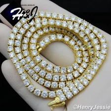 MEN 14K WHITE GOLD/BLACK PLATED ICY BLING CZ 4MM 1 ROW TENNIS CHAIN NECKLACE*BN2