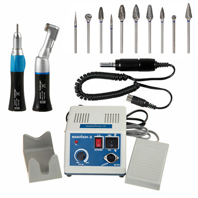 35K RPM Dental Lab Marathon Electric Micromotor/Contra Angle/Straight/Burs Black