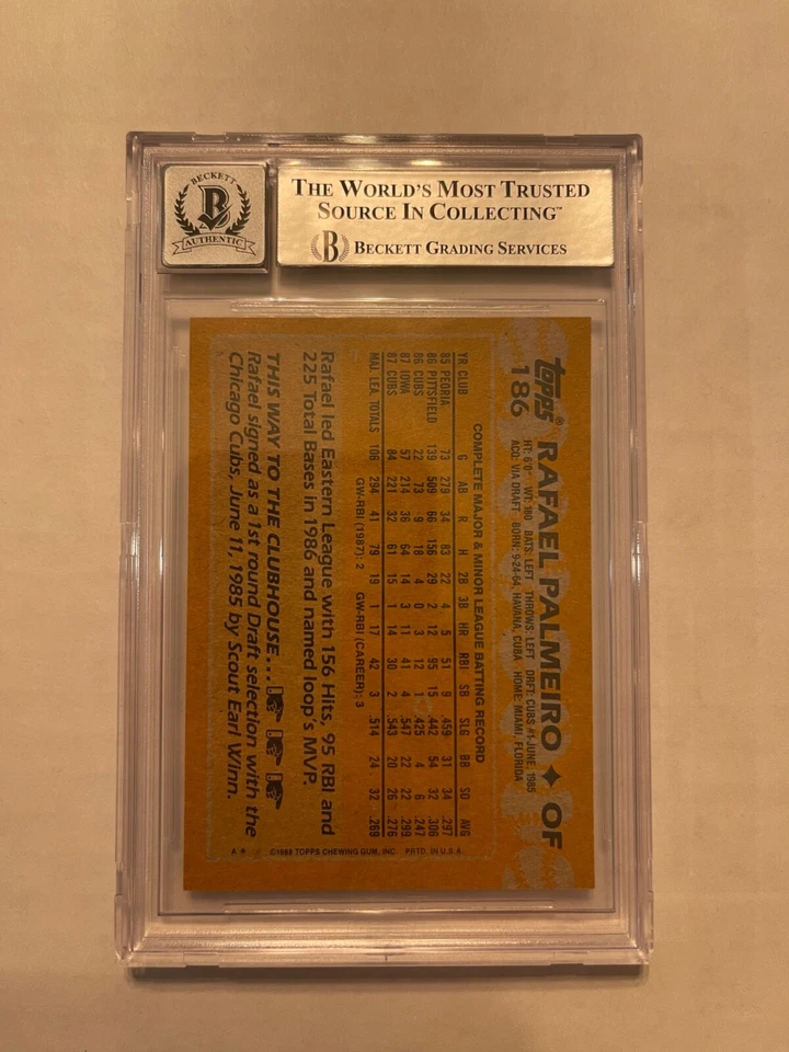 RAFAEL PALMEIRO AUTO BECKETT AUTHENTICATED AUTO GRADE 10 1988 TOPPS CHICAGO CUBS - Image 2 of 2