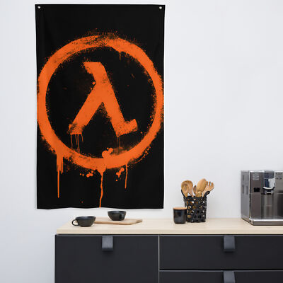 Half-Life Lambda Wall Flag | Gamer Room Decor | Orange Spray Graffiti Style