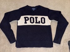 Polo Ralph Lauren Boys Logo Sweater Whitw Navy Size M 8-10 Youth