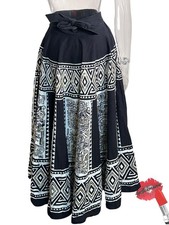 Vintage Cache Circle Skirt Women One Size Black White Sequins Flare Midi Tie On