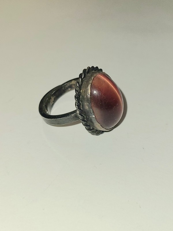 Vintage 925 Sterling Silver Red Tiger's Eye Pon Ring Size 6.5 Estate Find Wowza!