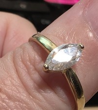 Diamonique Gold Plated 925 Silver Marquise Cut Solitaire Ring Size T