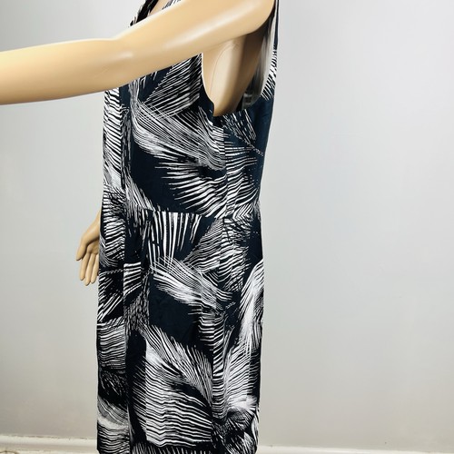 Trenery Women’s Black White Leaf Print Cotton Dress Size 18 Sleeveless V Neck - Picture 6 of 14