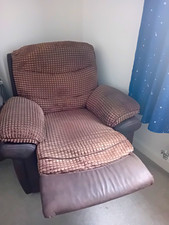 Brown Textured Fabric & Faux Leather Recliner Armchair Padded 40x35x30cm