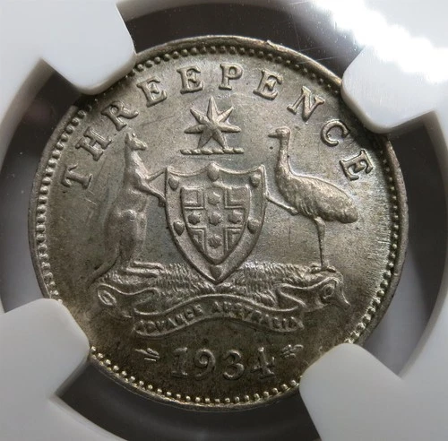 AUSTRALIA 3 pence Threepence 1934 NGC AU 58 luster AU - UNC Silver 3P George