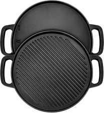 Cast Iron Reversible Griddle, 12 Inch Griddle Pan for Stove Tops, Gas Grills and