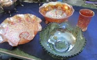 4 OLD/VINTAGE PIECES ORANGE CARNIVAL GLASS, 474 TUMBLER, BUTTERFLY & BERRY, D&B