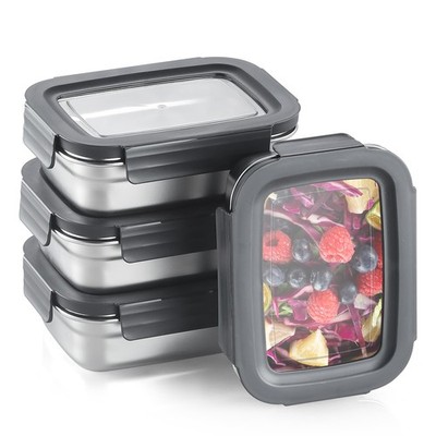 BEFOY 4PCS Stainless Steel Food Storage Container with Lids Bento Small, grey