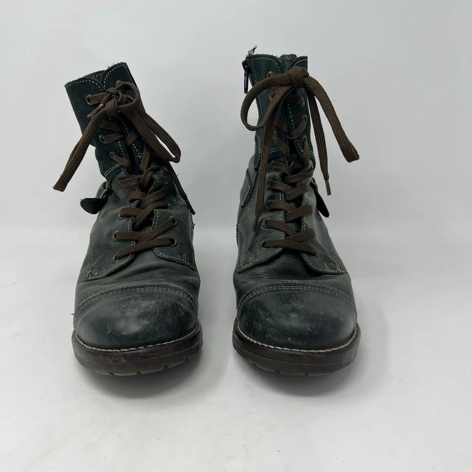 Botas Taos Crave de cuero verde azulado gamuza con cordones cremallera lateral punta redonda talla 38 7-7,5 Foto 3 de 4