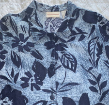 Expressions Boys Blue Floral Hawaiian Button Up Shirt Short Sleeve Cotton Sz 12