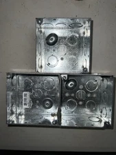 Lot of 3 Steel City 2-Gang Electrical Boxes – 4” Square – Metal Junction Box