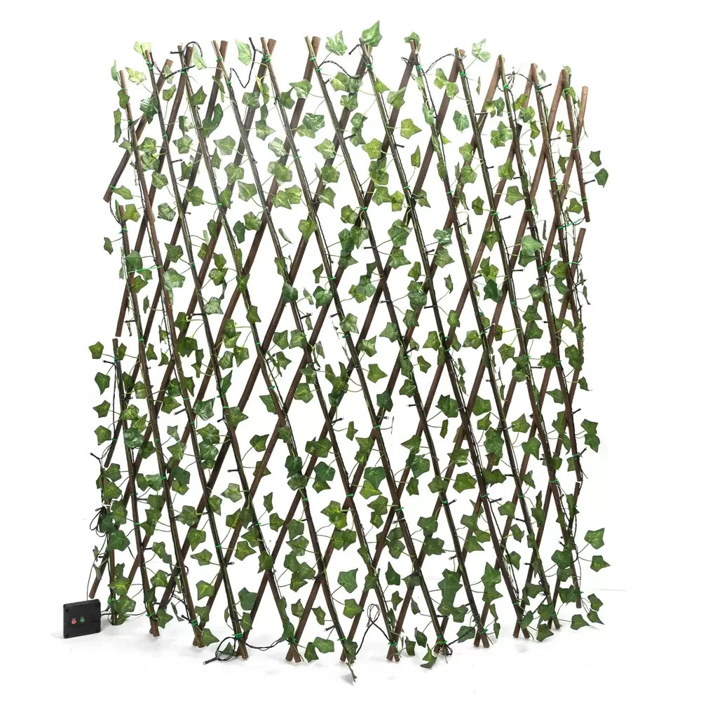 Seto artificial brillante 148 LED de energía solar 2 mortero 1 metro Blanco c...