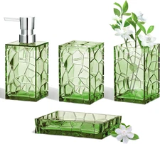 Bathroom Accessories Set, Sage Green Acrylic Bathroom Counter Set with Toothbrus