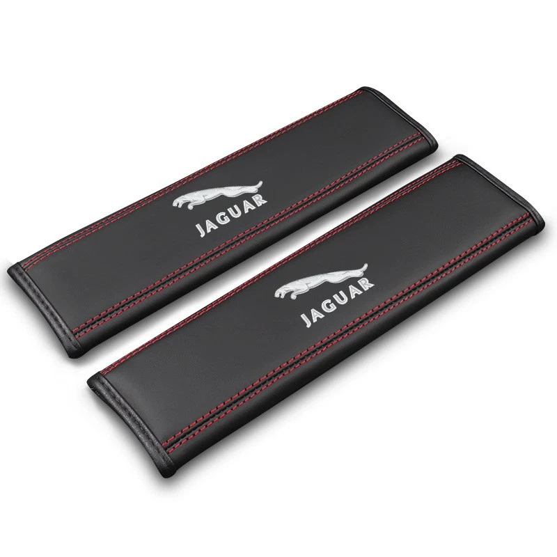 2PCS Protector de hombro de cuero genuino negro para cinturón de seguridad de coche para Jaguar Foto 2 de 4