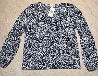 Michael Kors Animal Print Blouse Womens Medium NWT Chain Neck Zebra Leopard