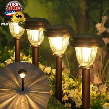 Solar Lights Outdoor 6 Pack, Stainless Steel Glass Solar Pathway Lights, Auto On
