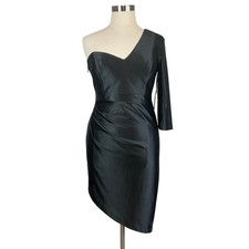 Aidan Mattox Women's Cocktail Dress Size 12 Black Satin One Shoulder Mini Sheath