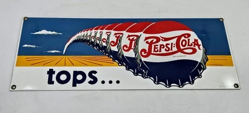 Vtg 1992 Ande Rooney Pepsi Tops Bottle Caps Porcelain Advertising Sign 16" x 6"