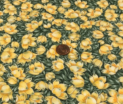 Yellow Flowers (Peeps) *Bed of Green* Northcott * 100% Cotton Remnant * 8'' x 20''