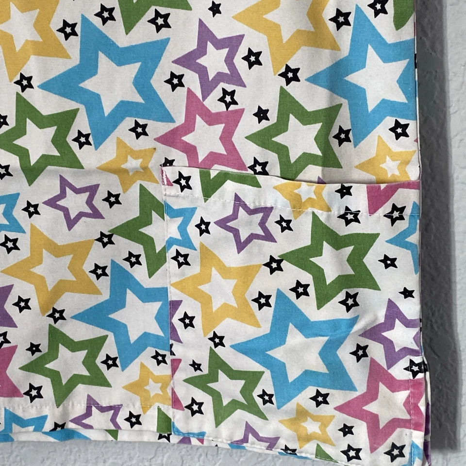 Natural Uniforms Scrub Top Womens L. White, Stars Pattern Multi-Pocketed. #J - Image 3 of 4