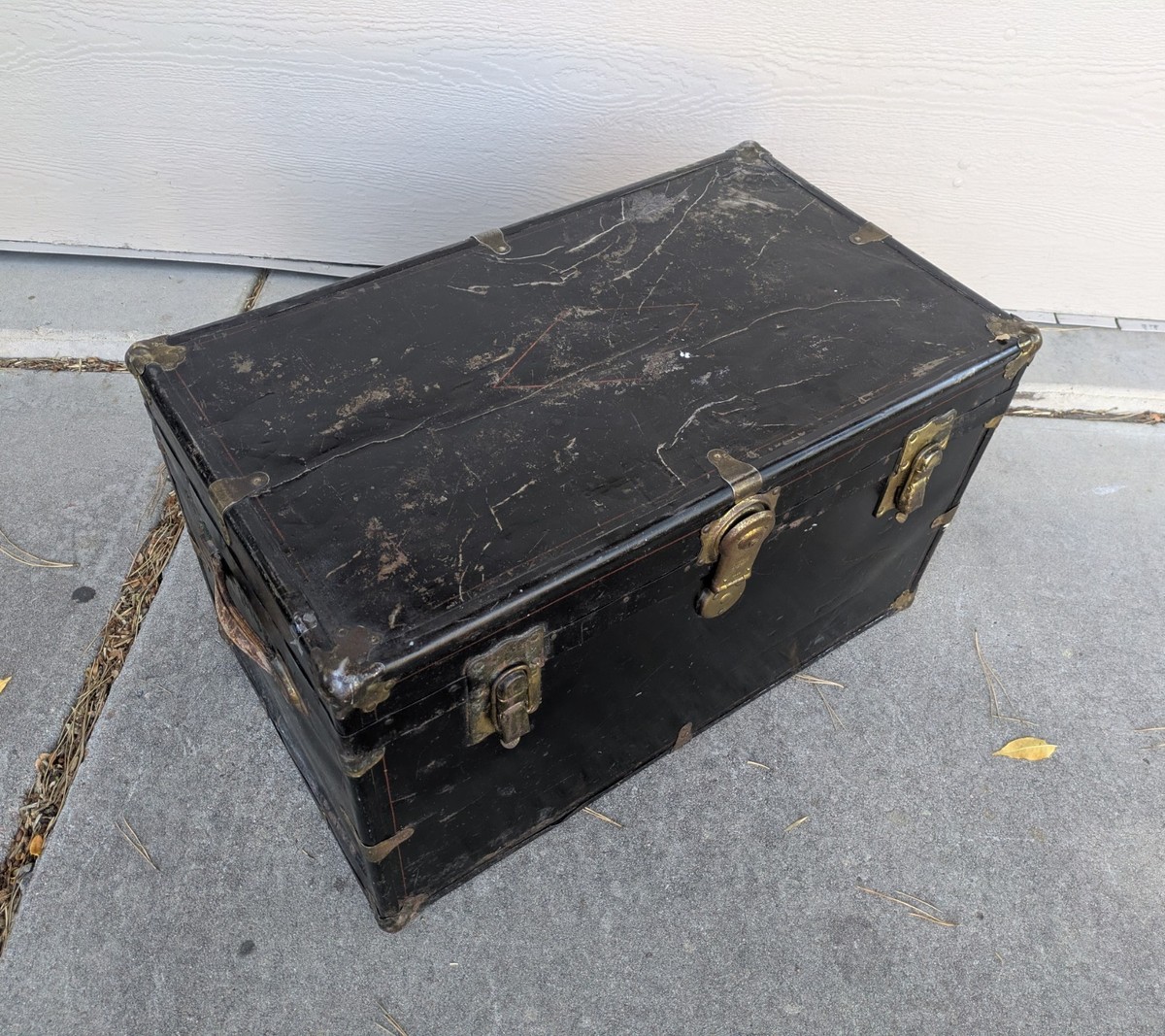 Vintage Black Metal Steamer Trunk Chest Footlocker Victorian