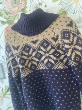 ESPRIT  Wool Alpaca Cowl Neck Chunky Knit Nordic Fair Isle Sweater Small Ski 