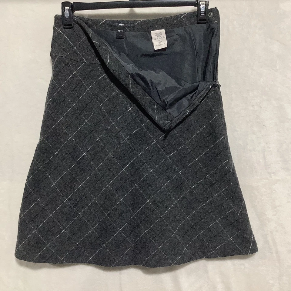 Falda H&M Mezcla de Lana Línea A Mujer Talla 14 Cuadros Delgada Pin Rayas Forrada Cremallera Botón Foto 3 de 4