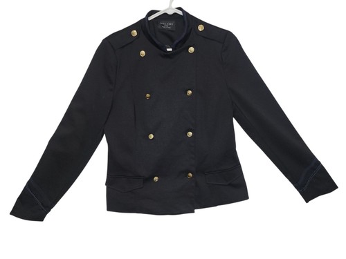 Love Tree Womens Military Jacket L Black Gold Button Structured Blazer