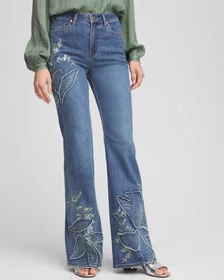Chico's Denim Petit High Rise Flare with Embroidery Size 14P
