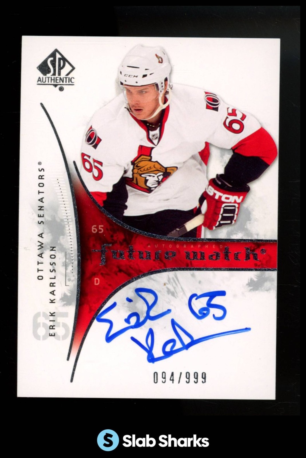 2009 SP AUTHENTIC #209 ERIK KARLSSON AUTO RC FUTURE WATCH ROOKIE /999