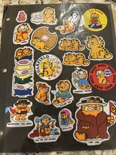 Garfield 1978 Puffy Stickers And Touch Me Stickers Used Double Sided Page