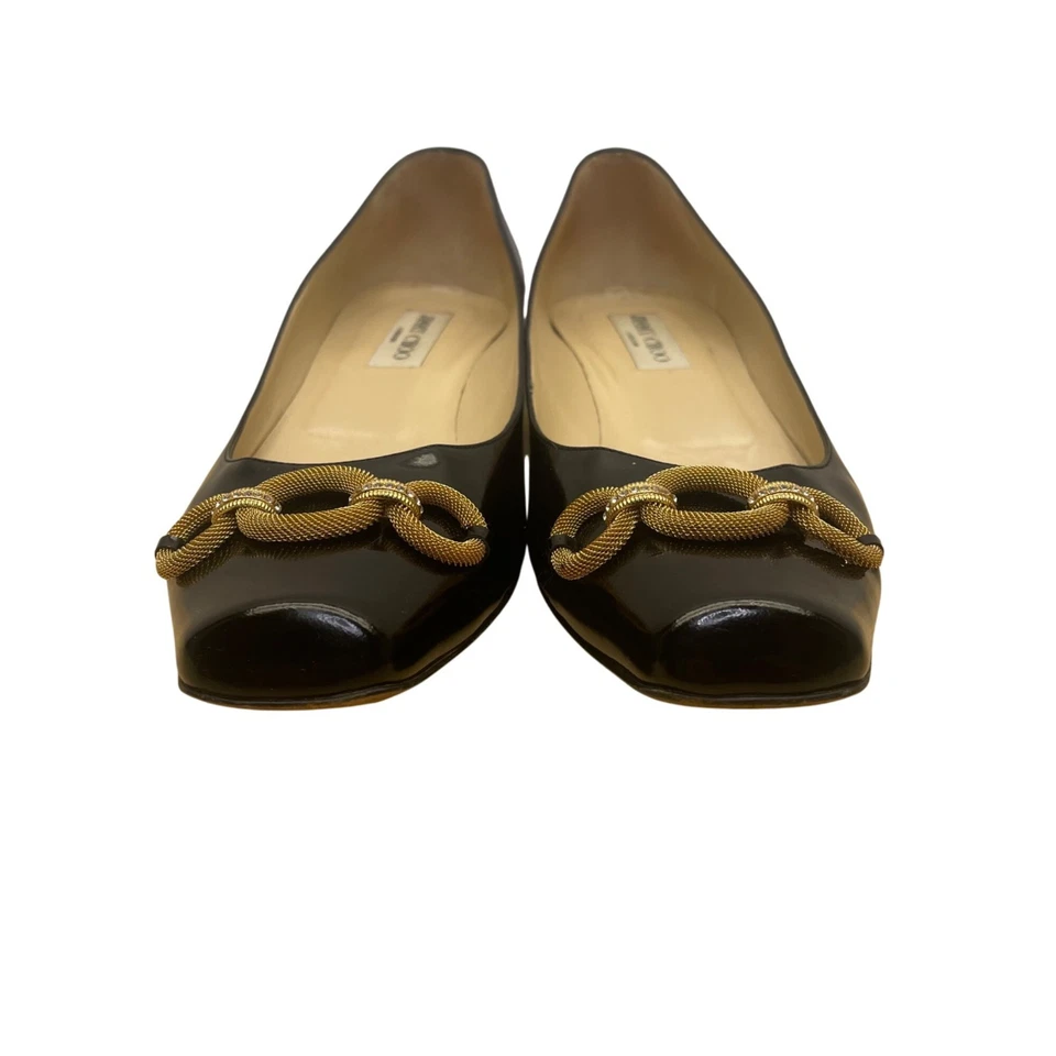 Jimmy Choo Mujer Negro Charol Cadena Adornado Gatito Tacones Talla 41.5 Foto 2 de 4