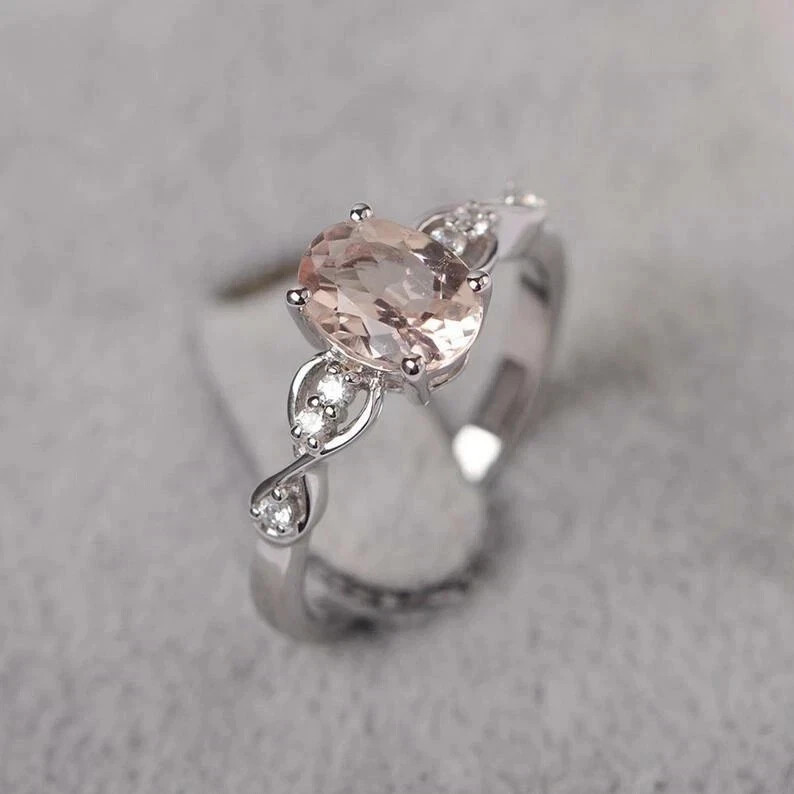 2.35 ct Natural Engagement Ring Morganite Ring 14k White Gold