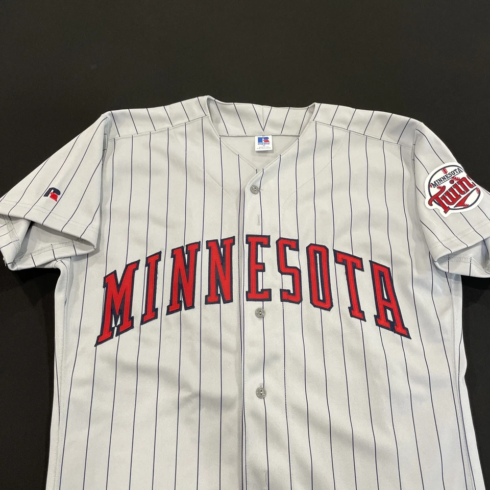 Minnesota Twins Russell Diamond Collection Pinstripe Jersey Mens 44 L Gray MLB  - Image 2 of 4