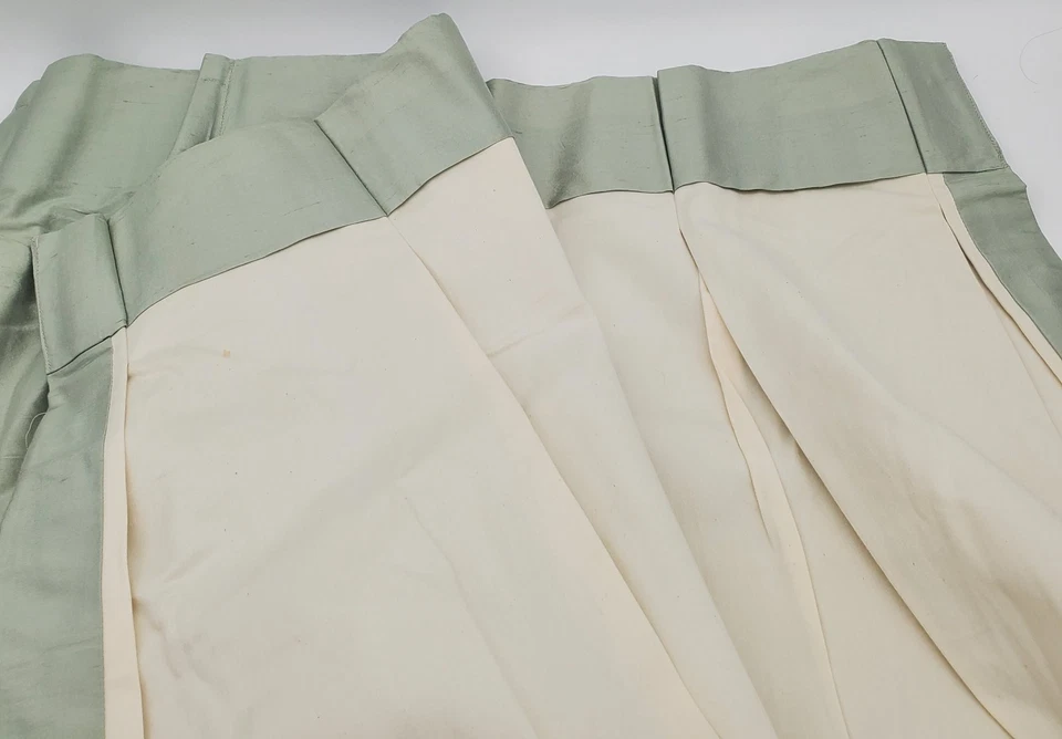 Cortinas plisadas vintage de seda 2 paneles largos forrados verde 47 x 84 Foto 4 de 4