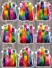 Colorful Cats Die Cut Vinyl Stickers Set Scrapbooking Laptop Waterbottle