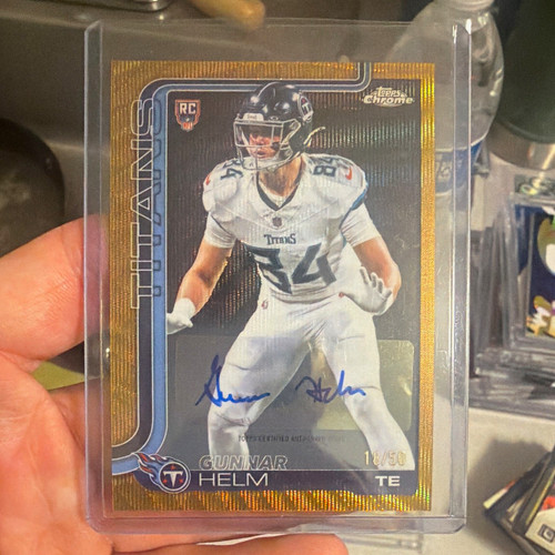 Topps Chrome 2025 Football Gold /50 Rookie Auto Gunnar Helm #RA-GH Titans