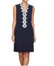 Vince Camuto Coastal Chic Navy Dress with Embroidered White Detai Size 10