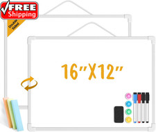 Small Dry Erase Board for Wall, 16" X 12" Double-Sided Hanging Whiteboard, Dry E