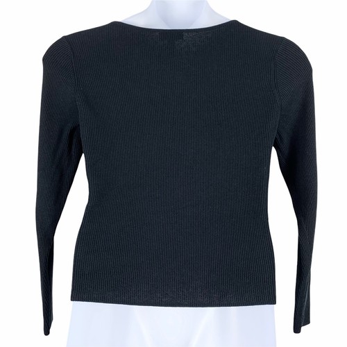 Leith XL Knit Top Wrap Style Ribbed Shirt Long Sleeve Black V Neck Womens Blouse - Picture 2 of 6