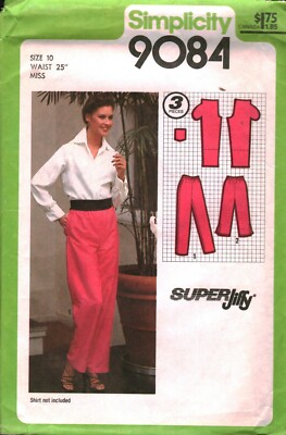 9084 Vintage Simplicity Sewing Pattern Misses Super Jiffy Pants Pedal Pushers 10